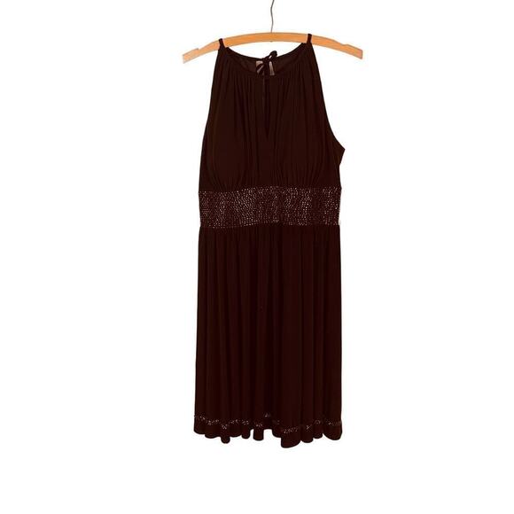 R & M Richards Brown Beaded Halter Neck Knee Length Fit & Flare Dress Size 12P - Picture 1 of 10